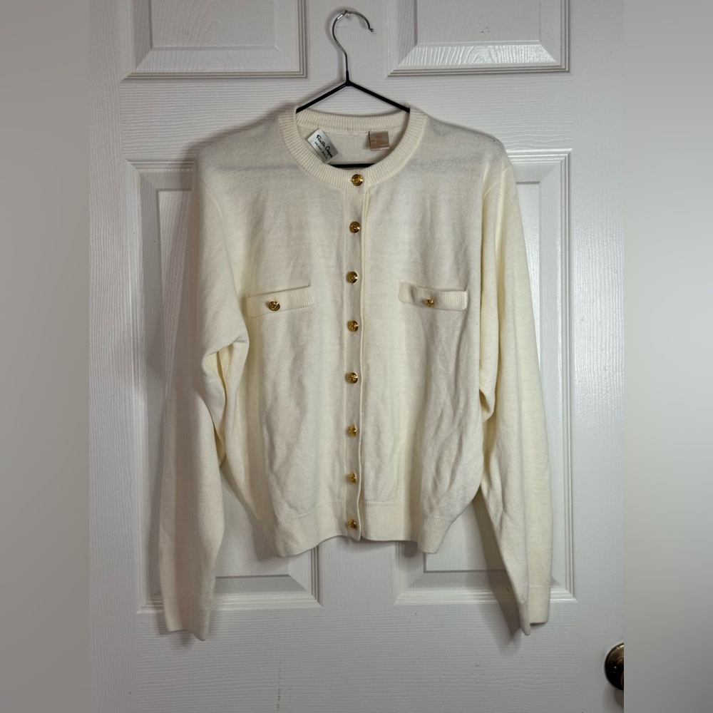 Vintage Ruth Chagnon White Cream Cardigan Old Money Style Size M